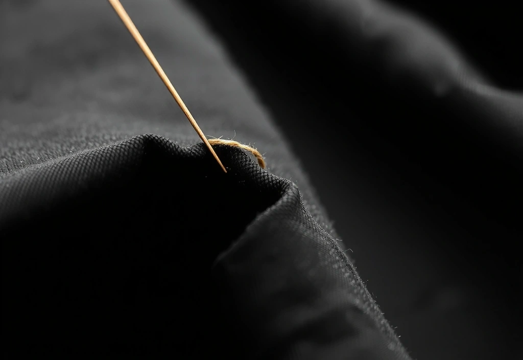 Macro shot of golden thread on sustainable fabric